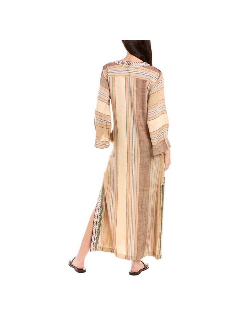 Tory Burch Striped Tassel Kaftan in Beige and Tan - Picture 2 of 7